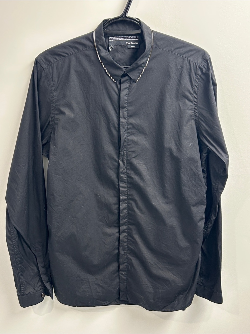 The Kooples Zipper Collar Detail Black Lightweight Button-Front Shirt